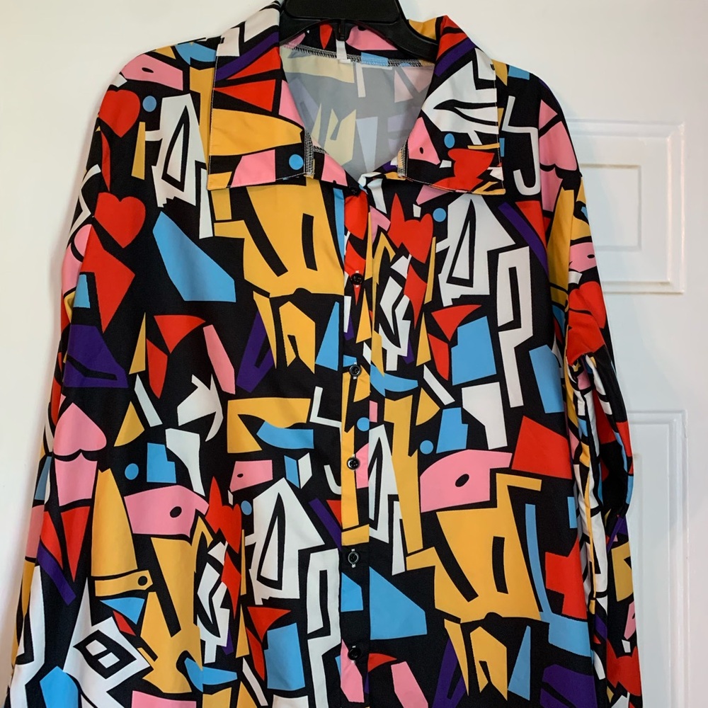 NWOT Colorful Geometric Button-Up Shirt 2X